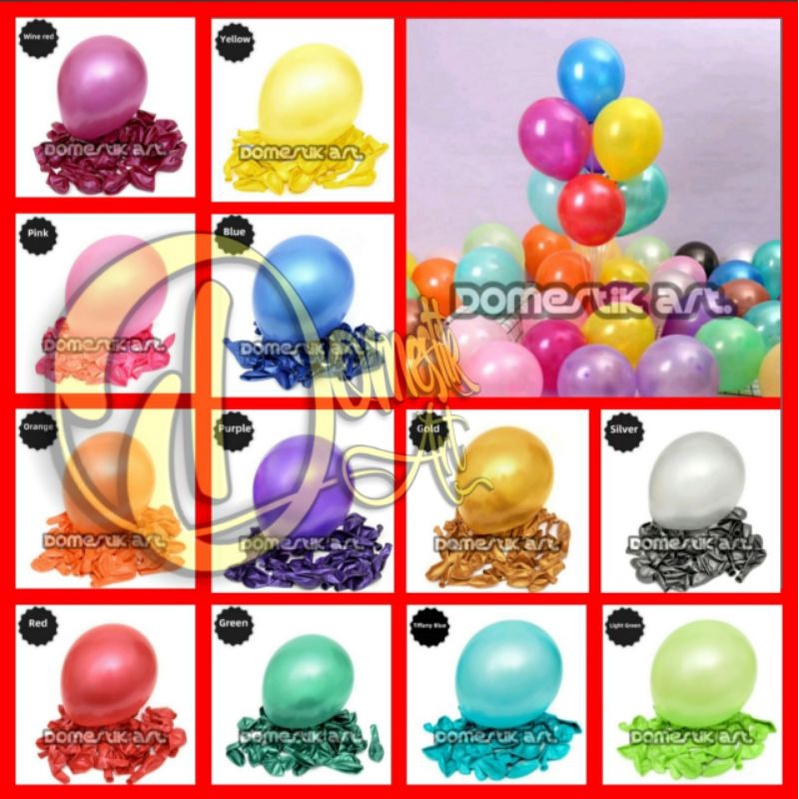 Balon METALIK ISI 100 PCS / balon latex metalik PER PACK / balon karet warna warni POLOS / Balon Lat