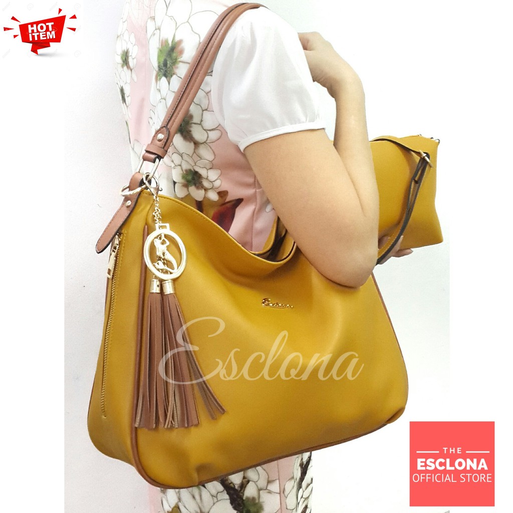 Tas wanita Import Batam Bag Esclona 022 Selempang Cewek Branded Cantik Grosir Fashion Murah Handbag Original Besar Kantor Kerja Kuliah Premium Super Populer Terbaru Terlaris Hobo Ibu Emak Dewasa Santai berpergian Shoulder Bahu