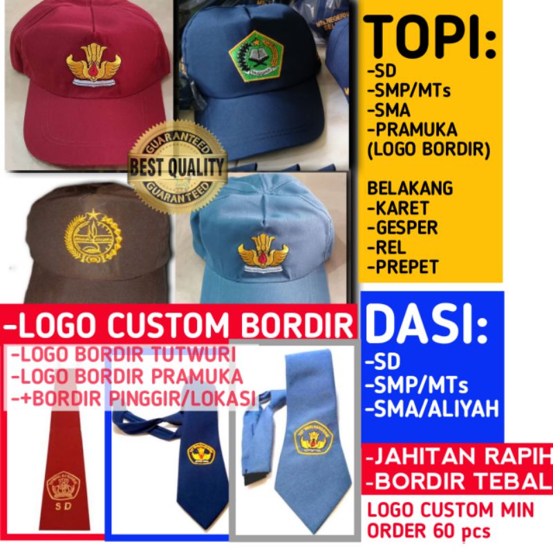 Jual Topi SD Smp Sma Pramuka Merah Putih Bordira Logo Custom Topi Sd ...