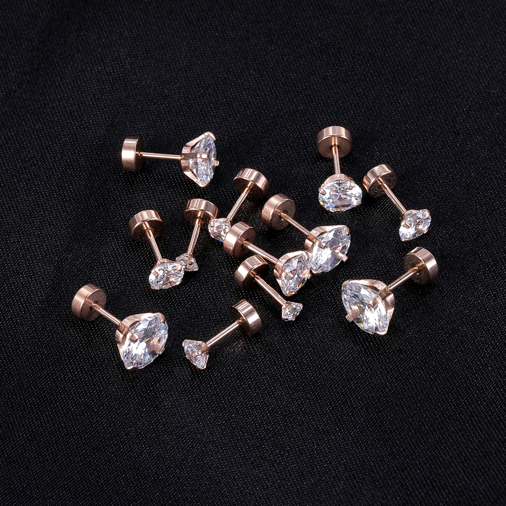 6 Pasang / Lot Anting Stud Piercings Bentuk Keong Helix Bahan Stainless Steel Aksen Kristal