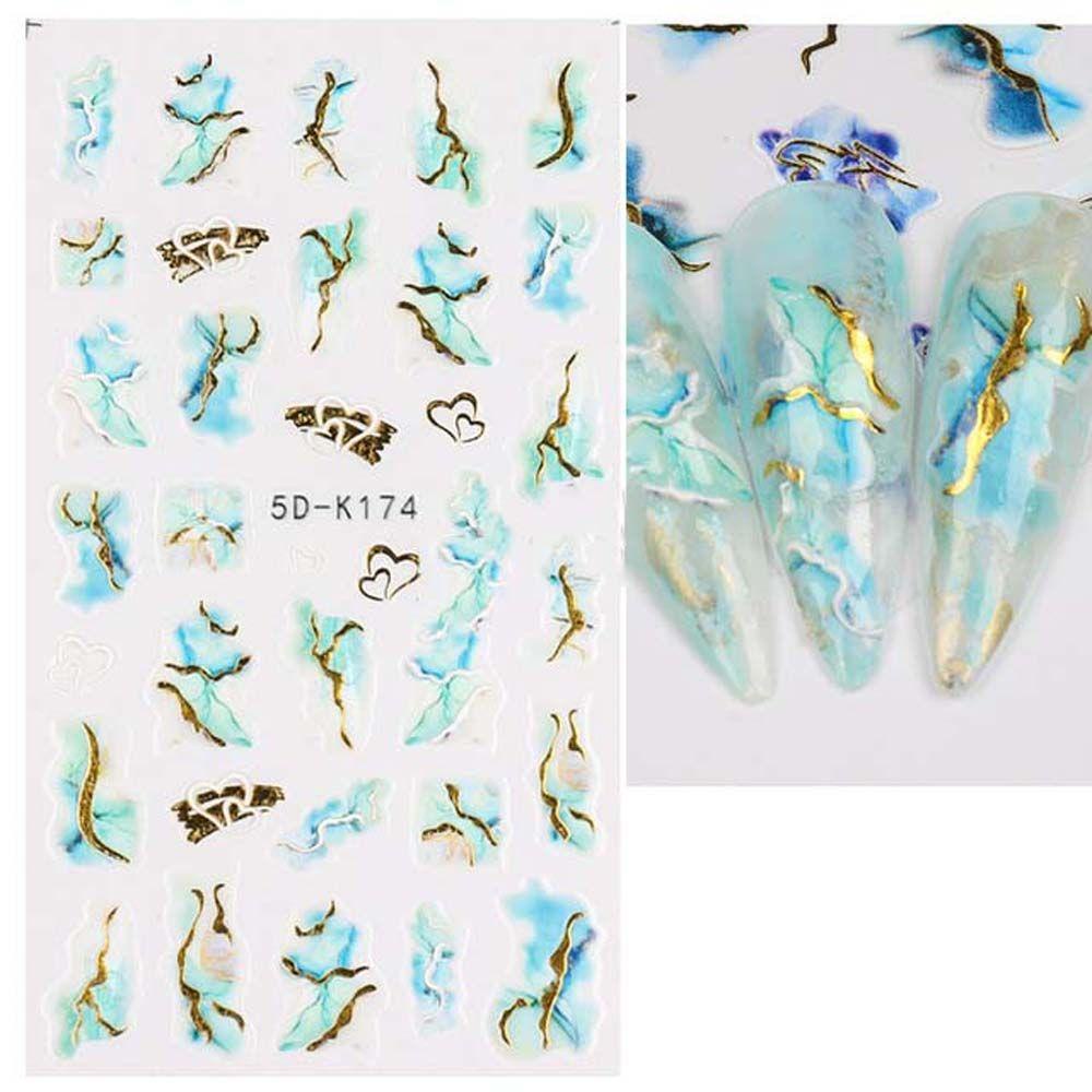 AUGUSTINA Agustina Marbling Stiker Kuku Fashion Warna Emas Motif Marmer Samping Manikur Aksesoris Nail Art Dekorasi