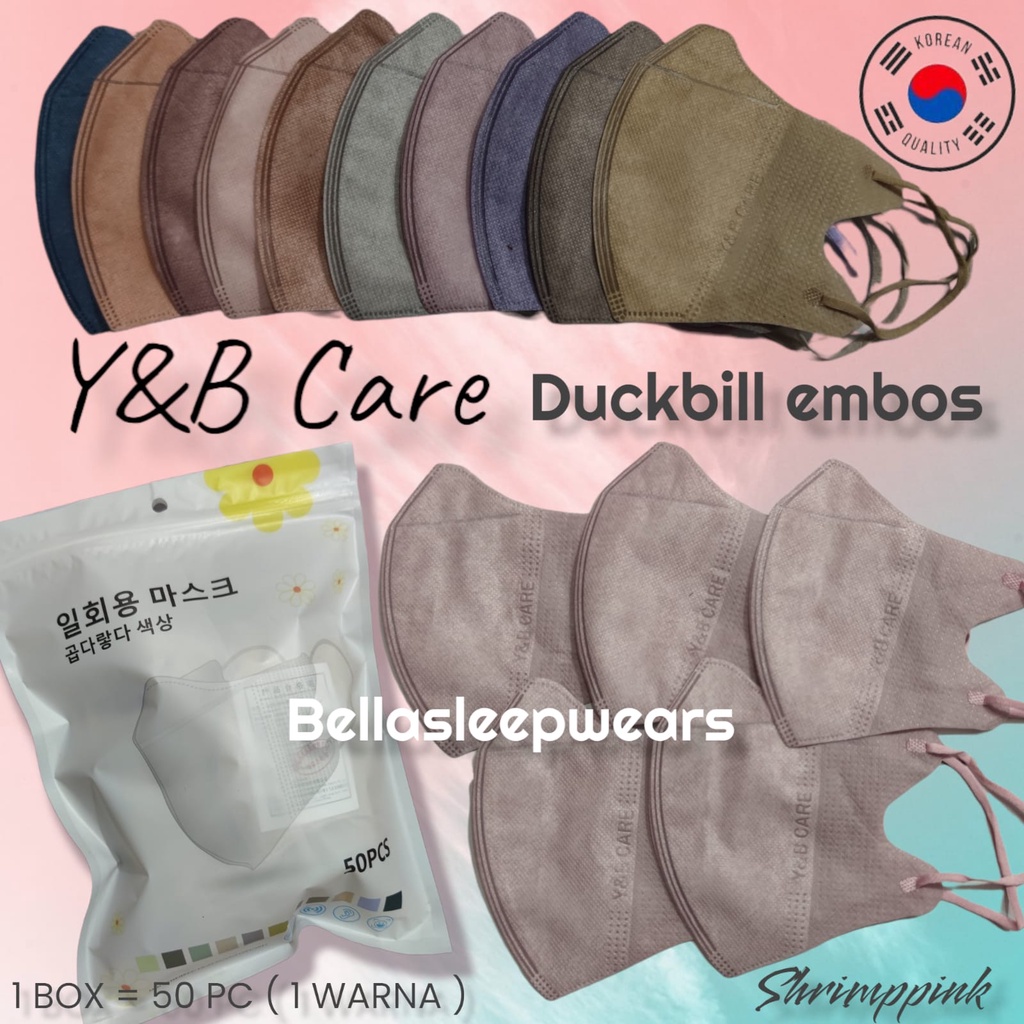 GREY SILVER SHRIMPINK DB YB CARE PACK 50 - MASKER DUCKBILL Y&amp;B CARE EARLOOP 3PLY GARIS WARNA