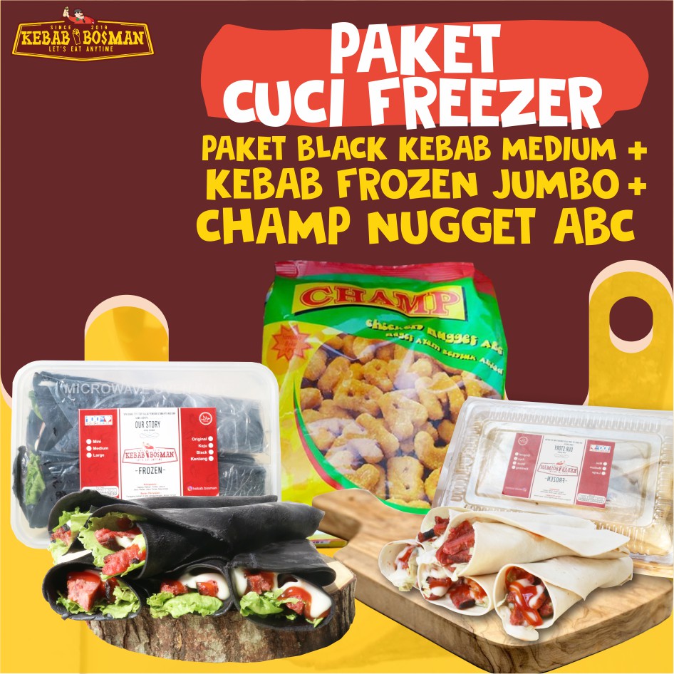 

PAKET BLACK KEBAB MEDIUM, KEBAB FROZEN JUMBO DAN CHAM NUGGET ABC