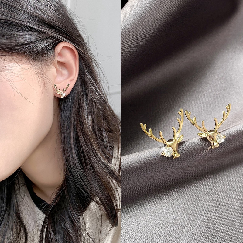 925 Silver Pin Earrings Korean Style Personalized Little Elk Stud Earrings