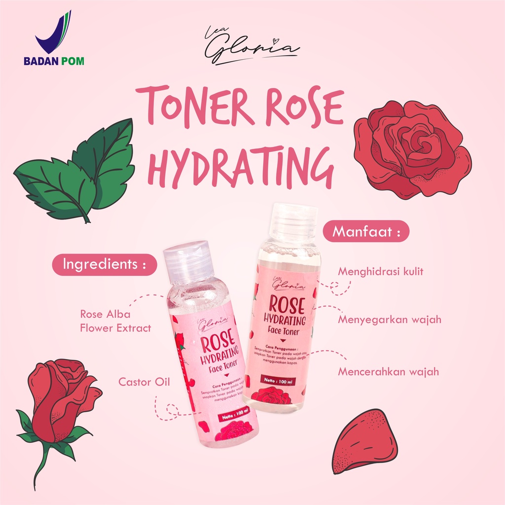 Lea Gloria Face Toner [COD] Rose Lemon Greentea Wajah BPOM 100ml By Lea Gloria