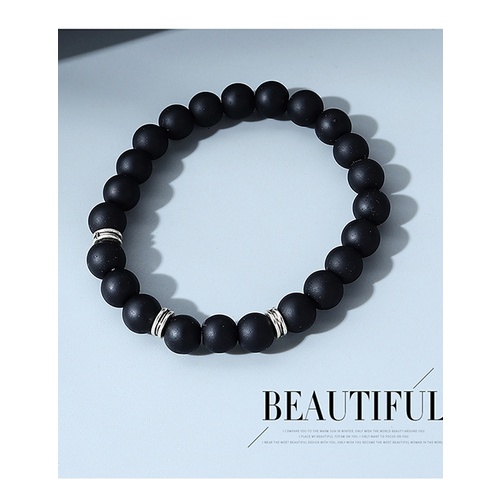 LRC Gelang Tangan Set Fashion Black Leather Braided Beaded Y65209