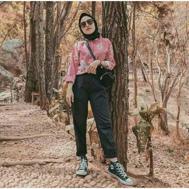 Celana panjang baggy pants wanita pinggang kolor celana kerja celana kain street