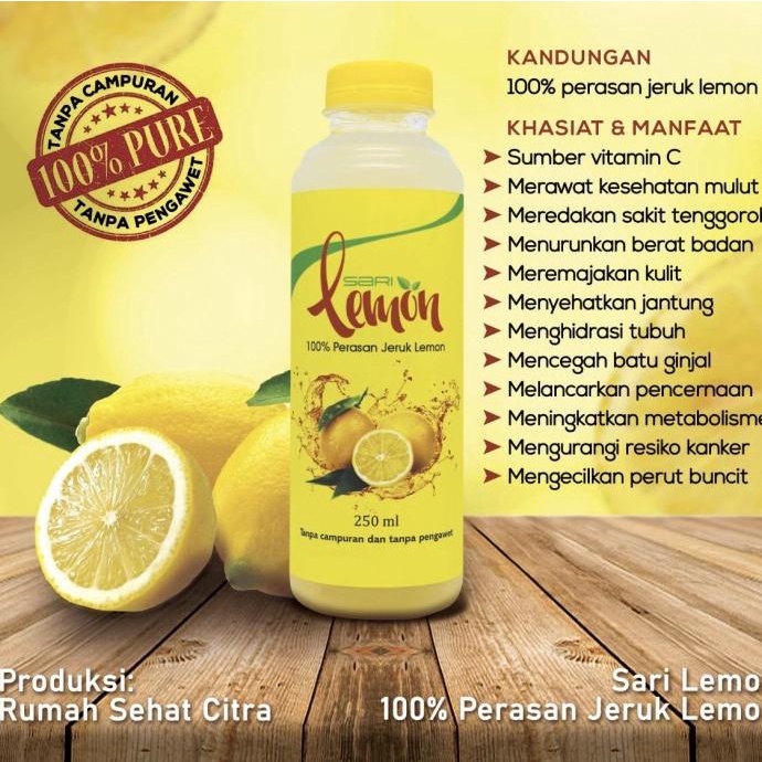 

Big Sale Sari Lemon murni 100% asli / fresh langsung peras 250ml Big Sale