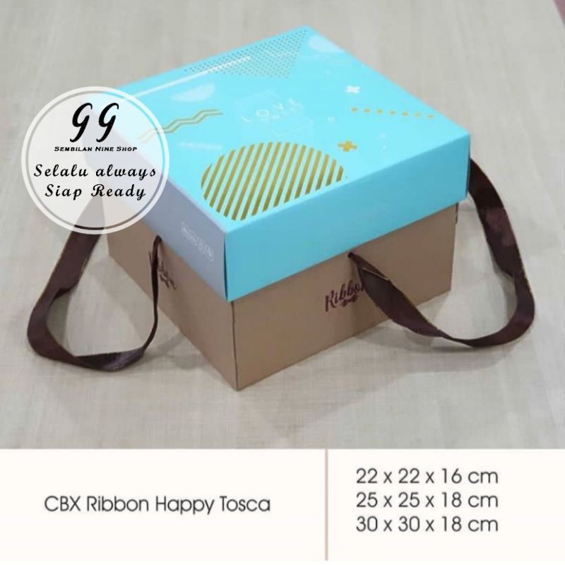 

Cake Box Happy RIBBON Handle Pita 22 CM x 22 CM x 16 CM Kotak Kue Premium