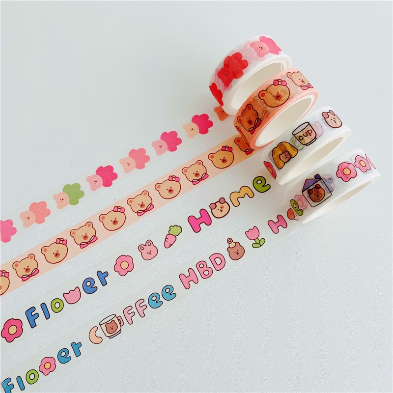 Selotip Washi Tape Motif Tulisan Bahasa Inggris Beruang Lucu Panjang 5m Untuk Dekorasi Diary Diy