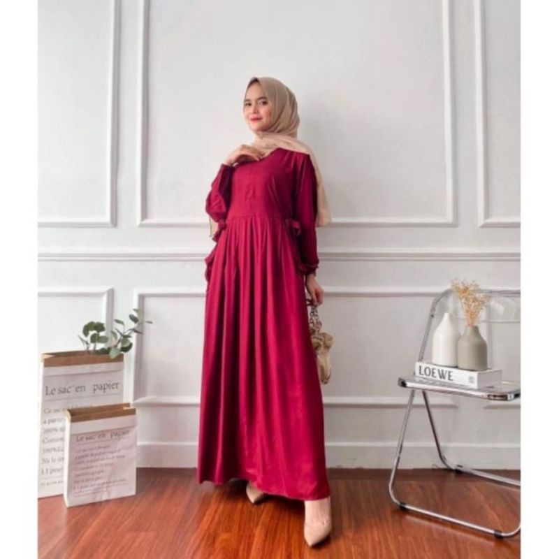 Gamis Milea / Dress Syari/ LD 120 cm / PB 130 cm / Gamis Rayon Premium / Dress Gamis Rayon Premium / Gamis Jumbo / Daster Gamis-MILEA(MARUN)