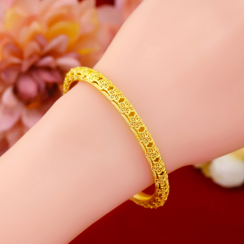 Gelang Tangan Lapis Emas Asli Kadar 375 Desain Bunga Hollow 6N Gaya Bangkok Untuk Wanita