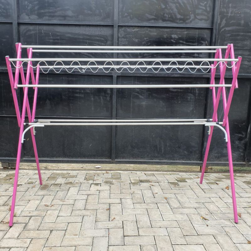 TURBO - Jemuran Baju Super Jumbo / Pakaian / Lipat / Aluminium Warna /180 CM / 1,8 Meter / Pink