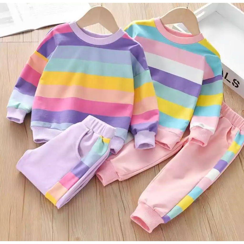 SETELAN SWEATER ANAK BAJU PAKAIAN ANAK LAKI LAKI PEREMPUAN UMUR 1-5 TAHUN SETELAN SWEATER RAINBOW BAJU ATASAN ANAK PEREMPUAN OUTFIT ANAK MASA KINI TERBARU SETELAN BAJU ANAK TERMURAH