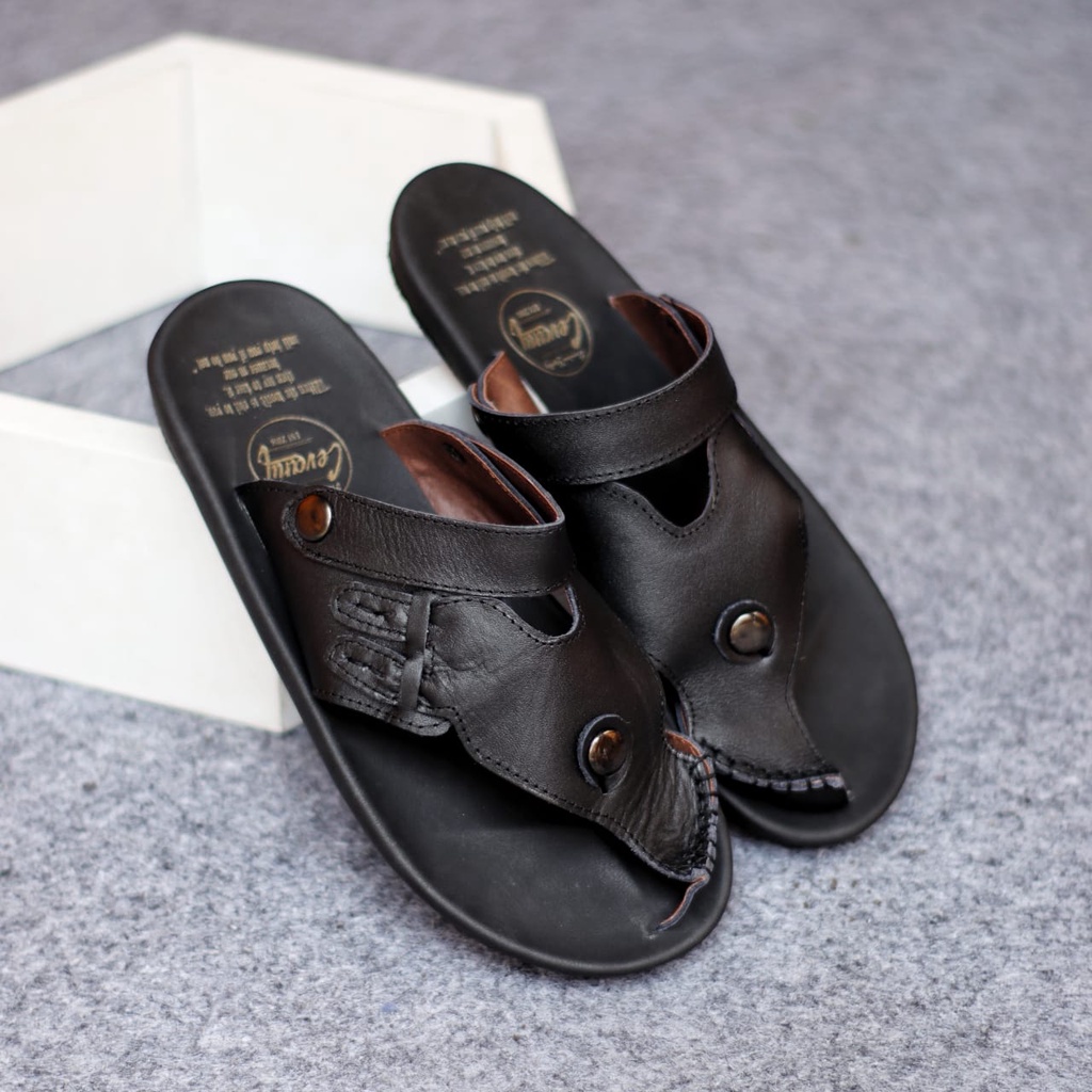 MOLK|Sandal Kulit Pria Original CasUAL Pria Trendy Traveling Cowok Hitam Murah