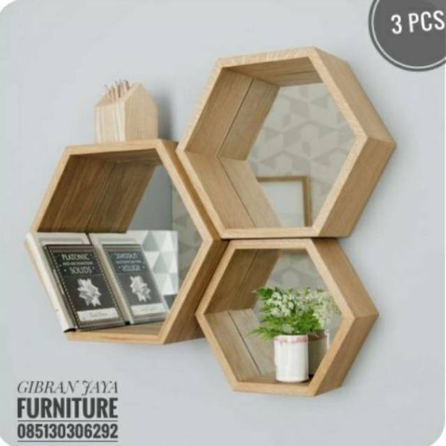  Bayar di tempat Rak Dinding  Hexagonal 3pcs decorasi  