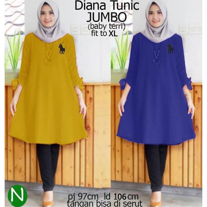 Long Tunik Jumbo Diana Tunic/Baju Tunik Jumbo /Atasan Muslim Bigsize - Biru