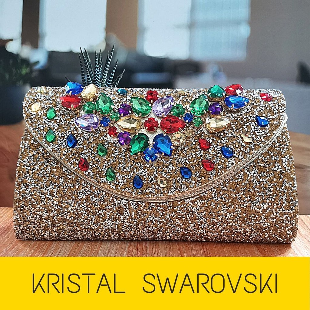 Tas Pesta Clutch Kondangan Wanita Elegan Swarovski Import Mewah Wisuda 70109 KLIKSISTA