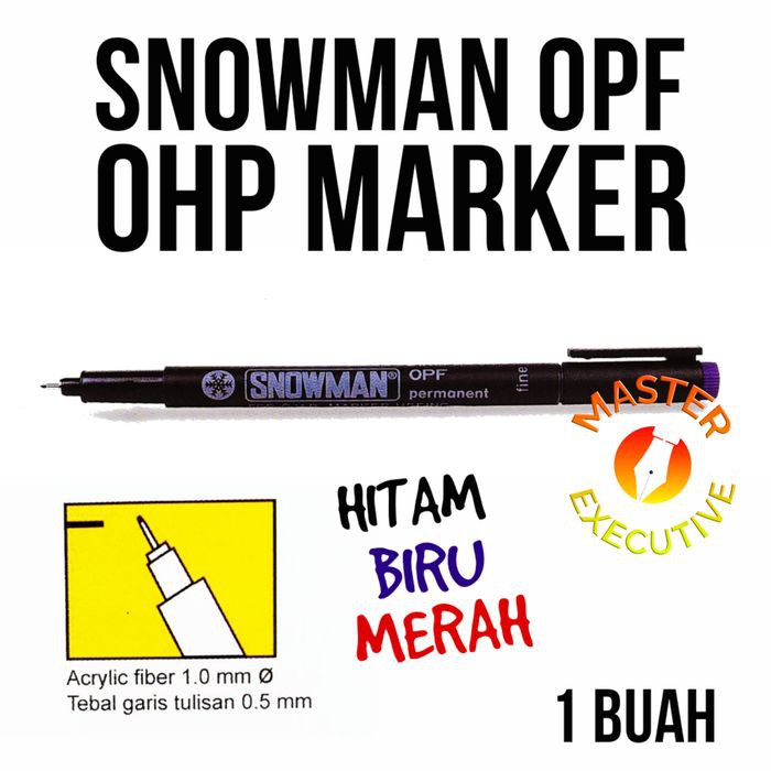 [Buah] Snowman JAPAN Spidol OPF Permanent / Fine for OHP - Hitam / Biru / Merah / Hijau