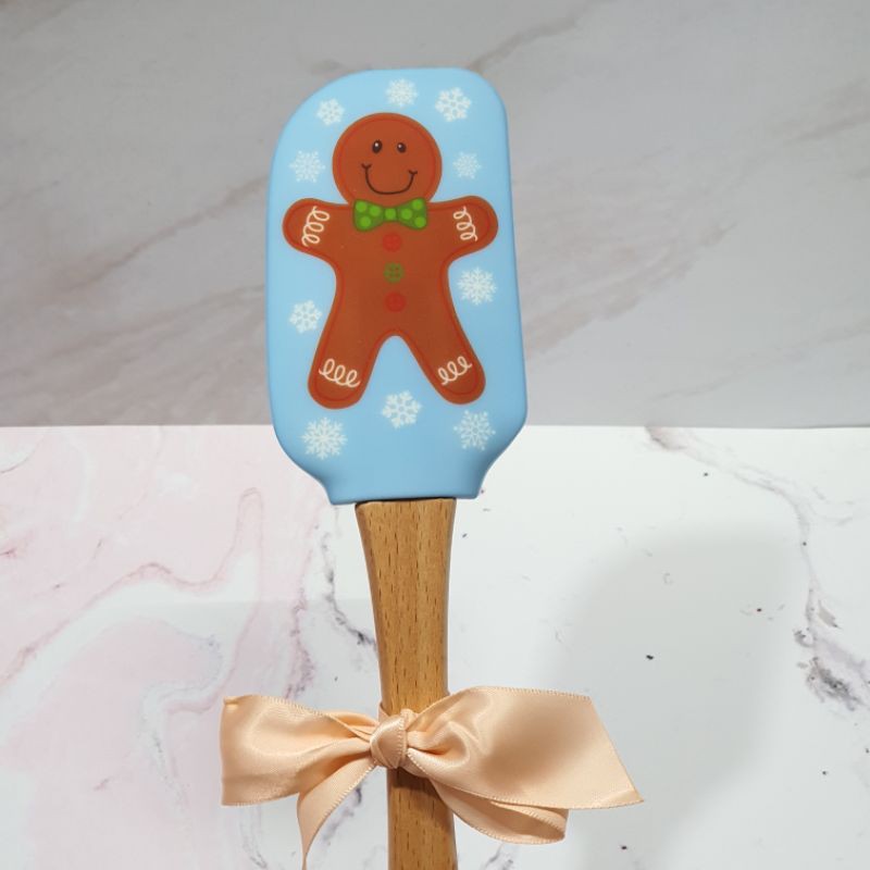 wooden xmas character silicone spatula / spatula gagang kayu gambar natal