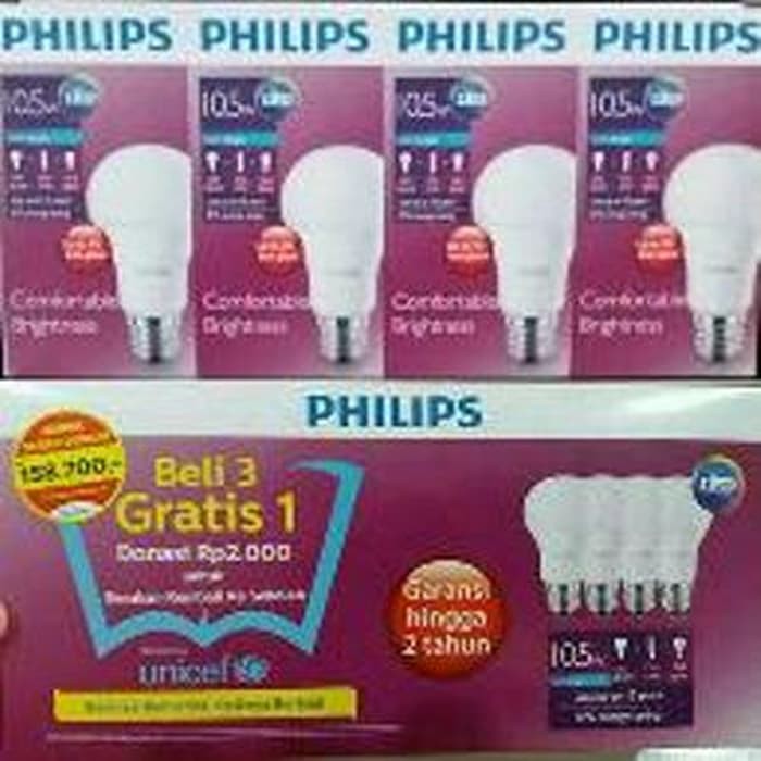 Paket Philips Lampu LED Harga satuan 10.5w 4 IN 1/Lampu LED Mantap