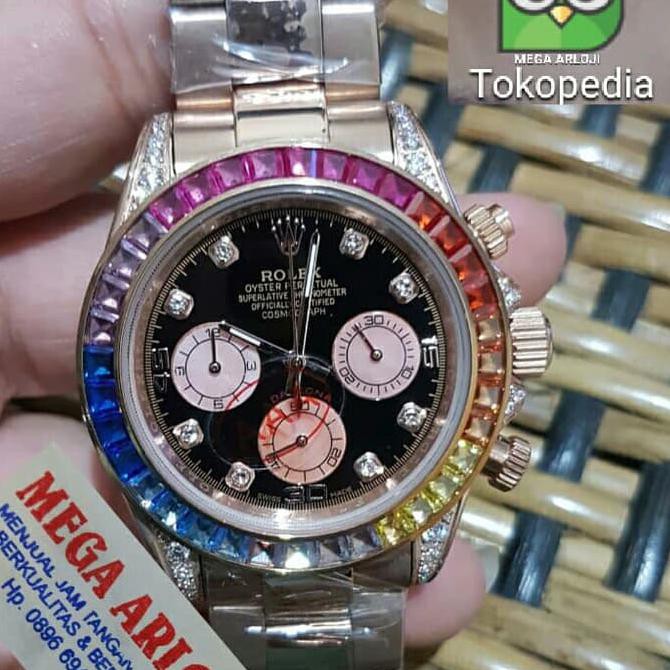 JAM TANGAN COWOK ROLEX DAYTONA DIAMON ROSEGOLD SUPER PREMIUM AAA