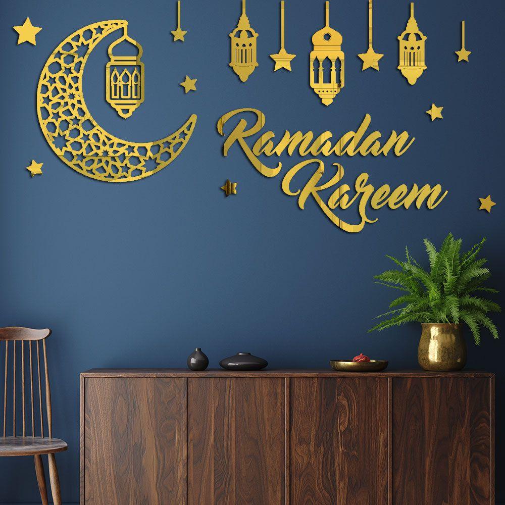 Populer Stiker Dinding Ruang Tamu DIY Decals 3D Arylic Removable Ramadhan Dekorasi Eid Mubarak