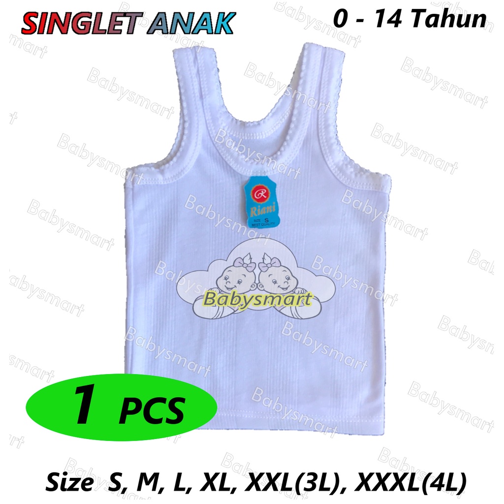 Babysmart - 1 PCS Kaos Dalam / Singlet Bayi/Anak PUTIH/WARNA RIANI/ORIN / singlet bayi new born - 13 Tahun Size S, M, L, XL, 3L, 4L