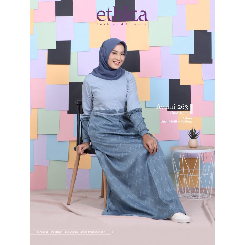 Ethica - Gamis Dress Wanita Ayumi 263 - Blue Coral - Woodrose - Taos Taupe - Dusk Blue - Gamis Busui