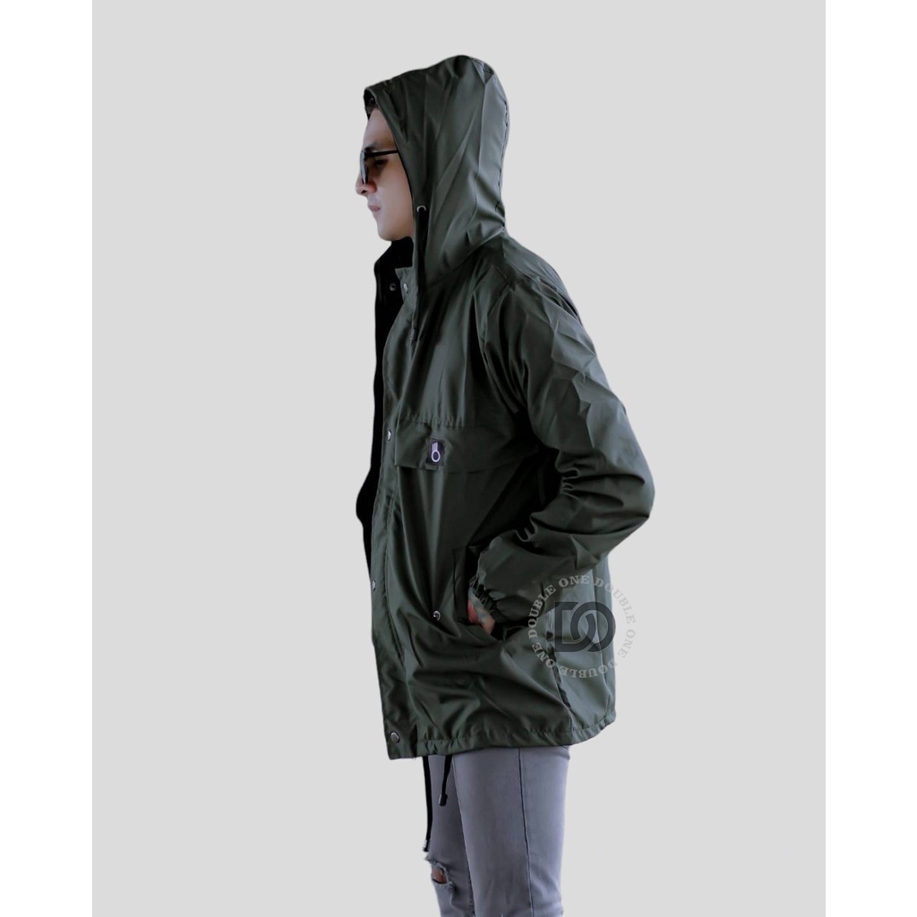 DOUBLE ONE - Jaket Hoodie Pria Outdoor Taslan Original The Bojiel / Jaket Parka Parasut / Jaket Hoodie Waterproof Hijau