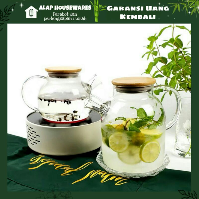 A1 Teko Kaca Tahan Panas - Ceret Cerek Pitcher Ketel Teapot Tea Pot Wadah Teh Kaca Bening 2 Liter Ma