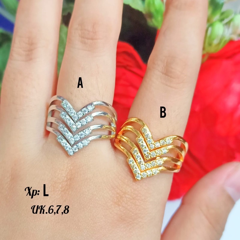 Cincin TITANIUM Dewasa unik permata zircon gold&amp;Silver, tidak karat *COD*