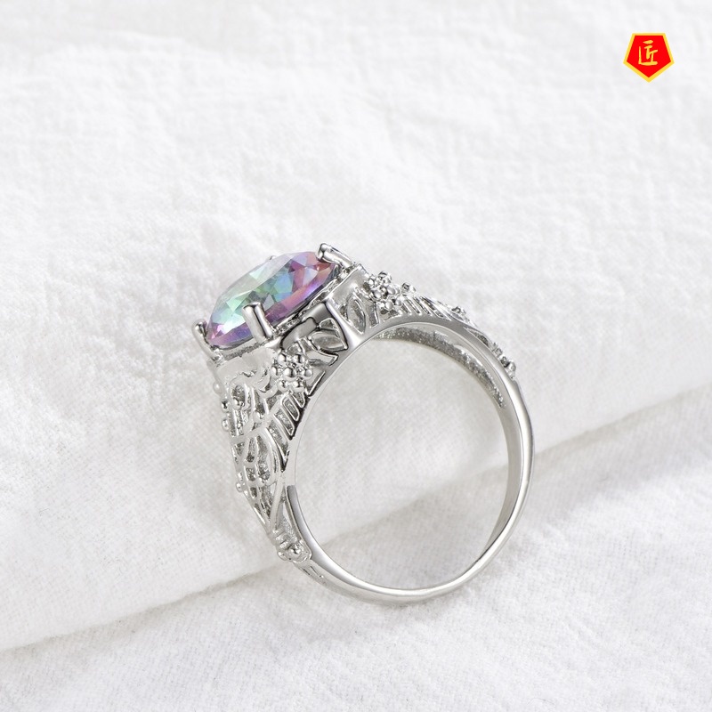 [Ready Stock]Colorful round Gemstone Ring Retro Fashion