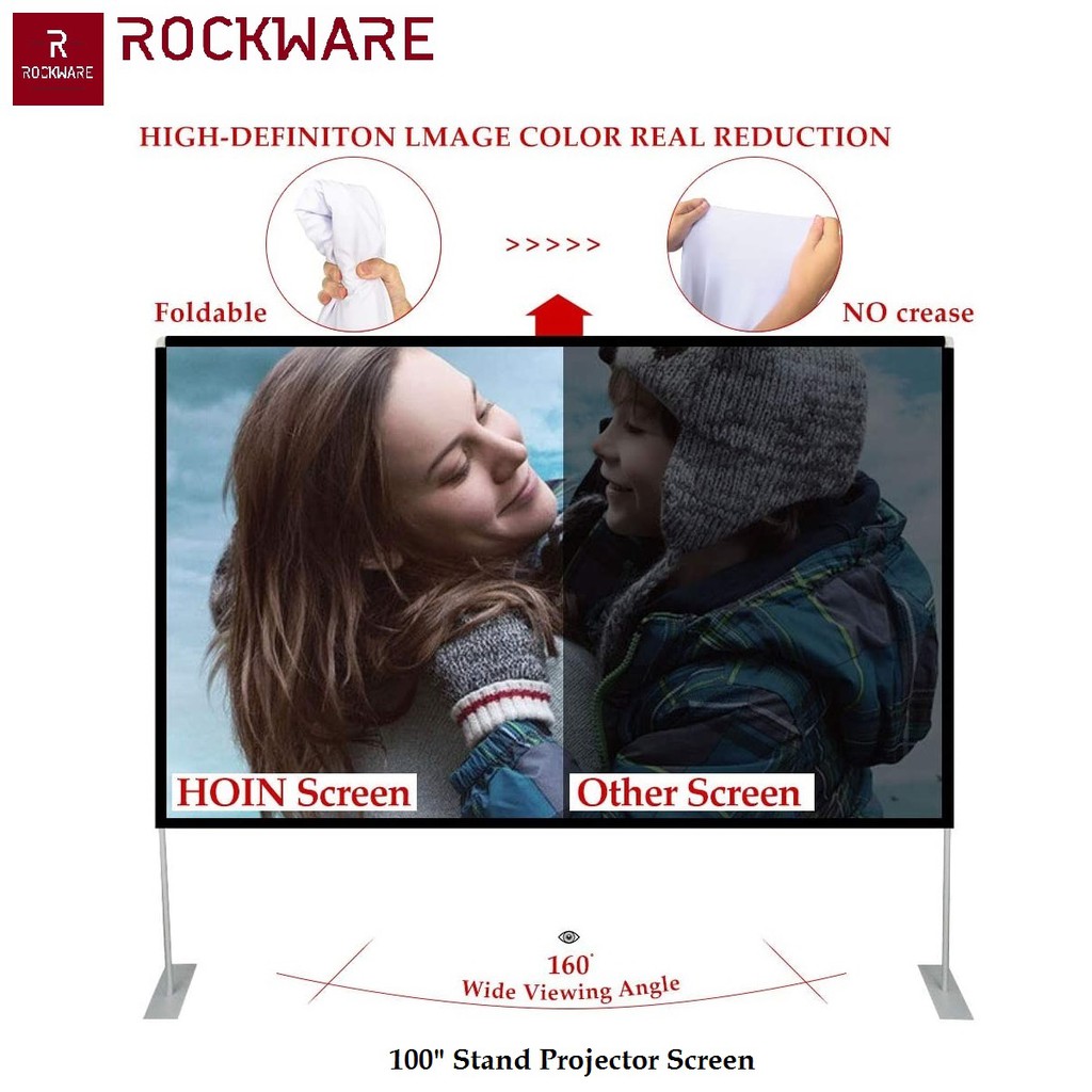 ROCKWARE Stand Projector Screen 100-inch Layar Proyektor Polyester