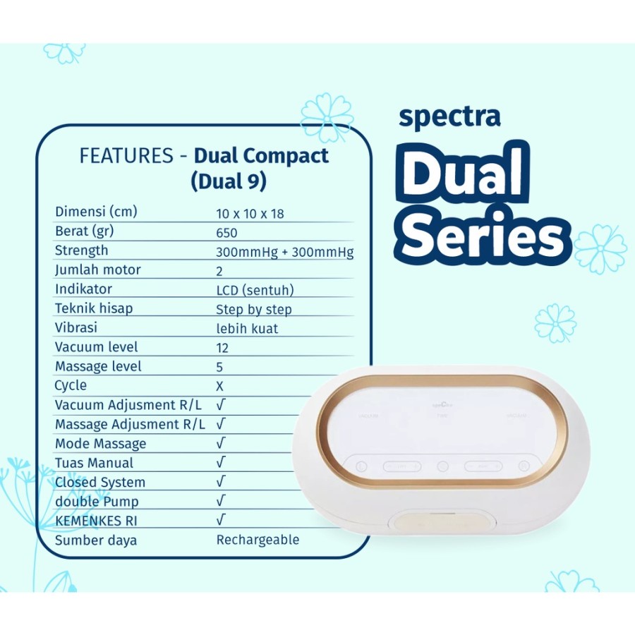Spectra Dual Compact Breast Pump / Spectra Dual 9 Compact Breast Pump Electric Pompa Asi Double pump