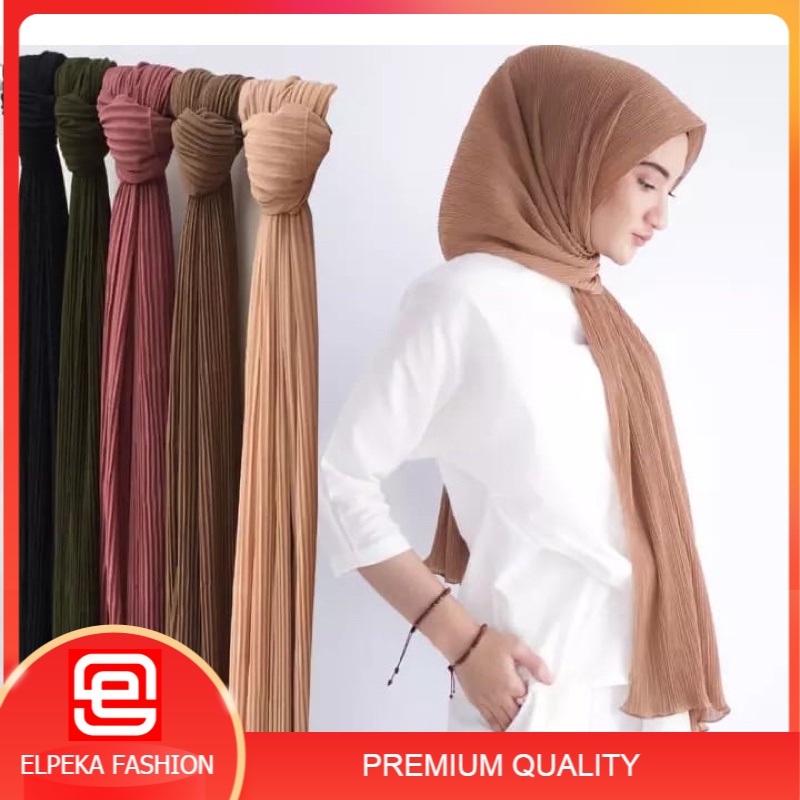 Pashmina Plisket Ceruty Baby Doll Premium Pleats Murah Elpeka Fashion