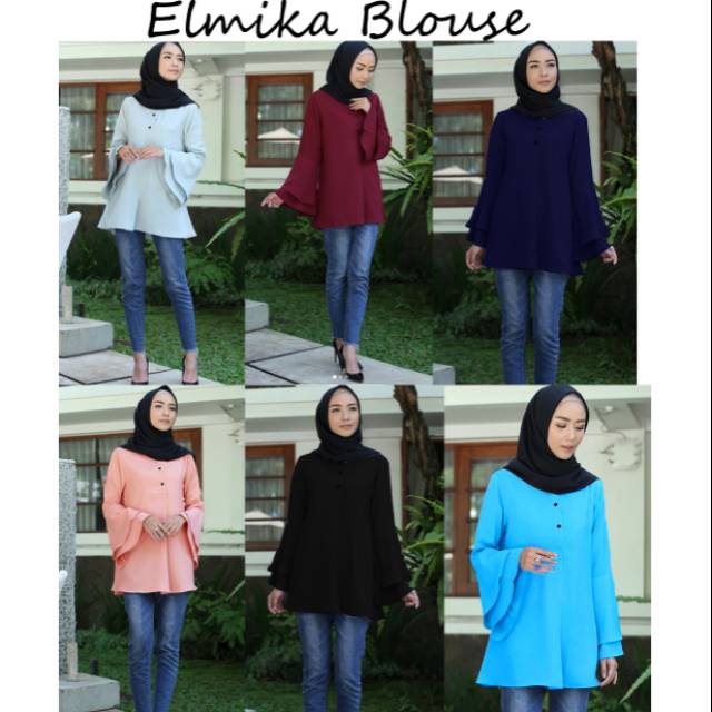 Elmika Blouse Bahan Wolfis Warna Hitam Putih Maroon Navy Salem Softblue - ATASAN WANITA I ATASAN