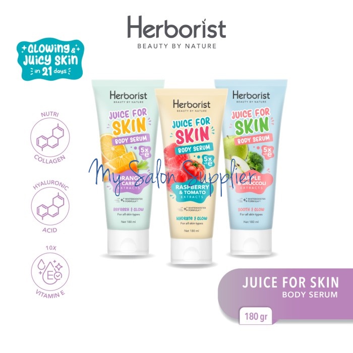 Herborist Juice for Skin Body Serum 5x Vit E 180ml Orange Carrot / Raspberry Tomato / Apple Broccoli