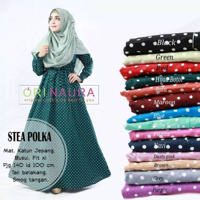Dress gamis polkadot stea polka katun jepang ori by naura