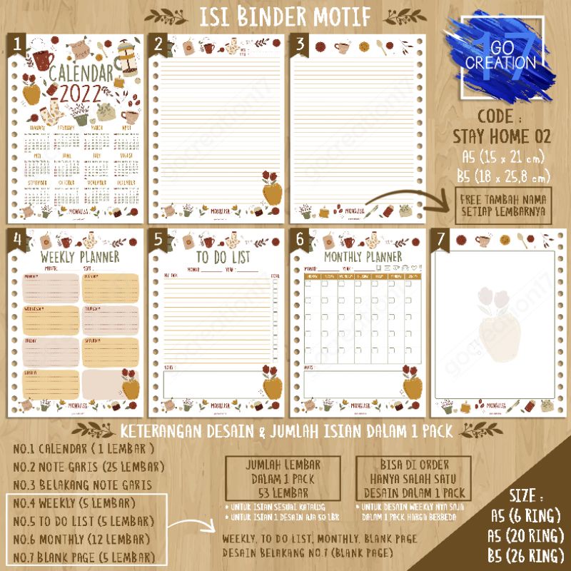 

Buku Planner isi Kertas Binder Motif Stay Home 02 Premium A5 ring 20 dan A5 ring 6