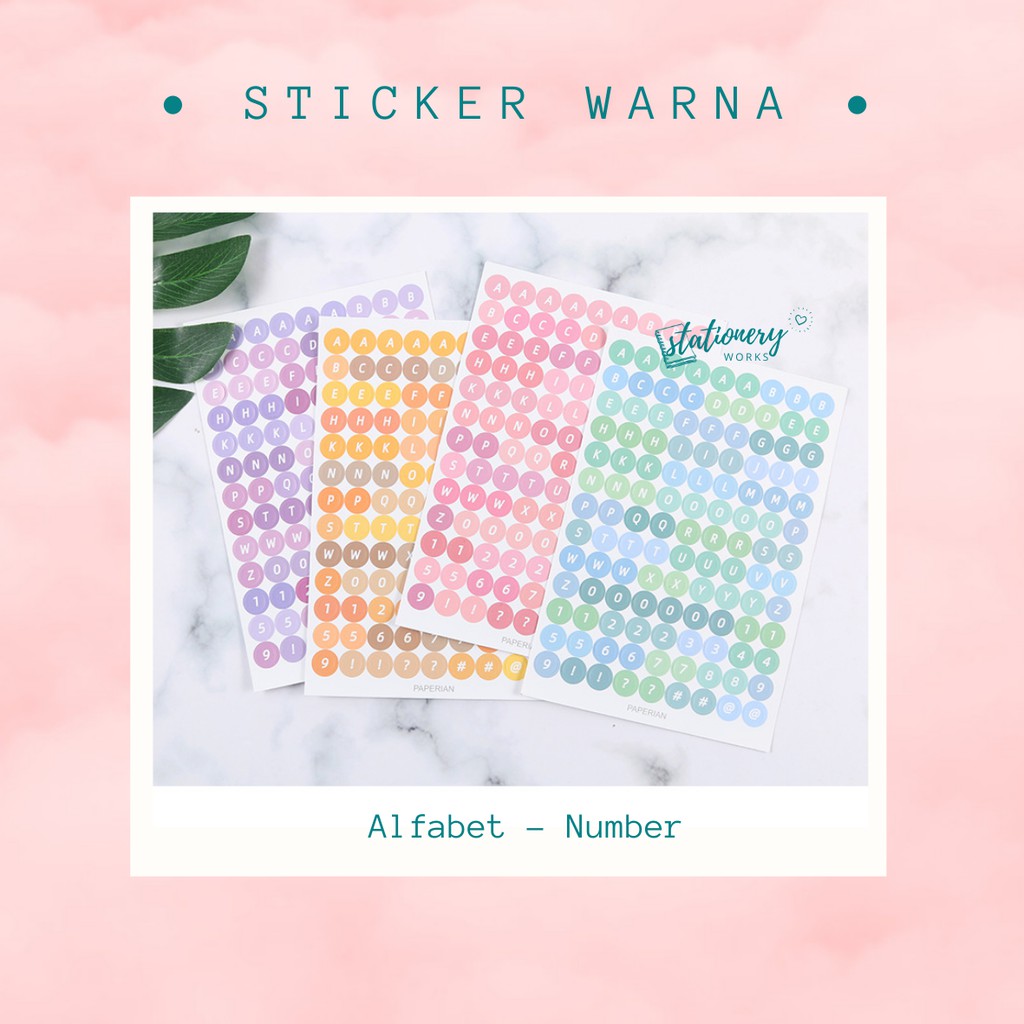 

Sticker warna ALFABET NUMBER - round sticker warna pastel - untuk jurnal planner scrapbook DIY