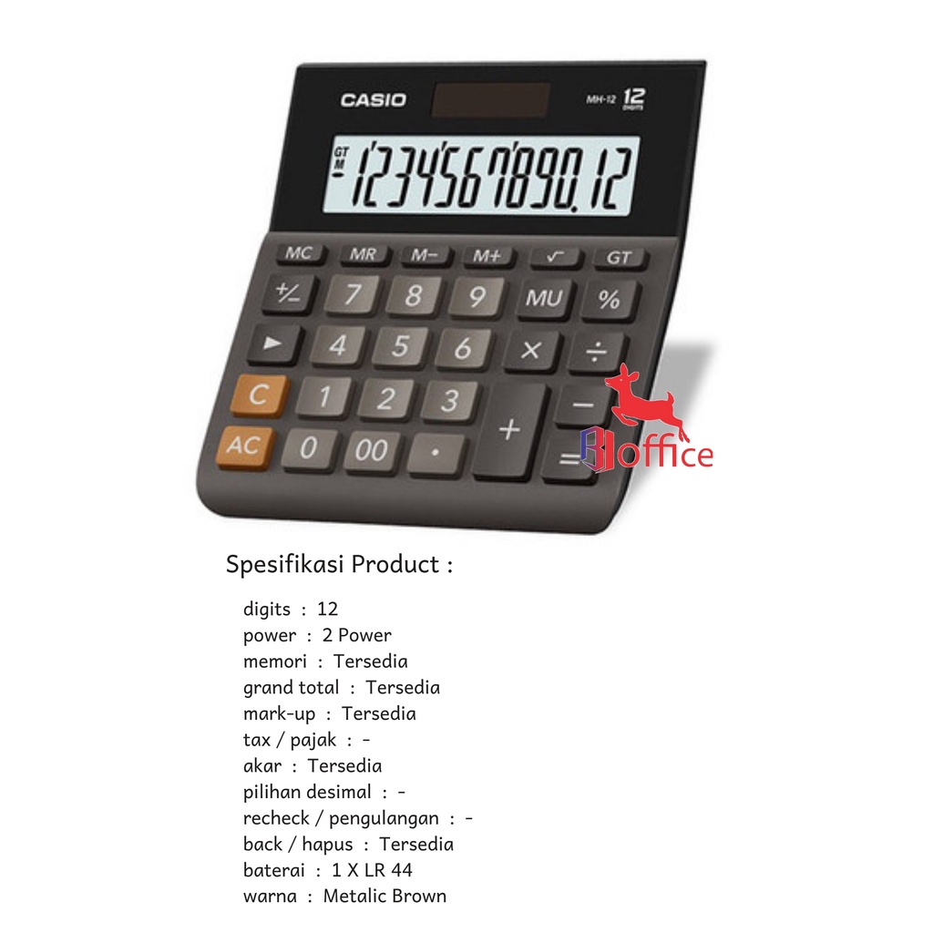

Casio Calculator MH-12 Black - 12 Digit / Kalkulator Casio