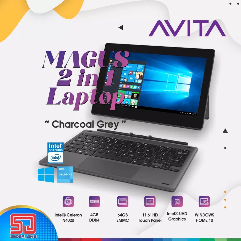 AVITA Magus N4020 / 4GB / SSD 64 / 11.6″ HD Windows Tablet 2-in-1 Laptop Touchsreen