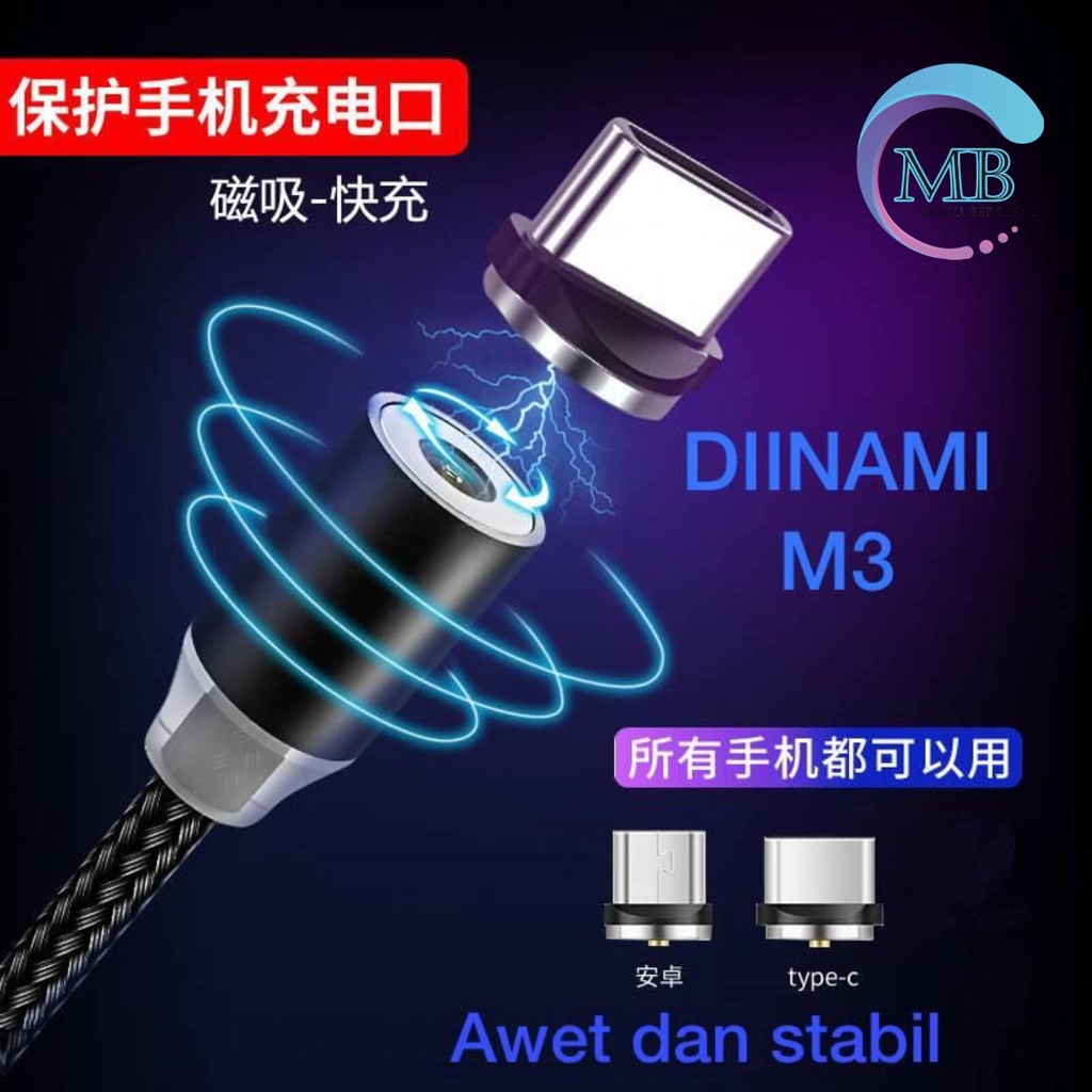 BM017 Kabel cable DIINAMI charger Cashan casan magnet magnetic 3in1 Micro iPhone tipe c fast charging 2.4A MB2246