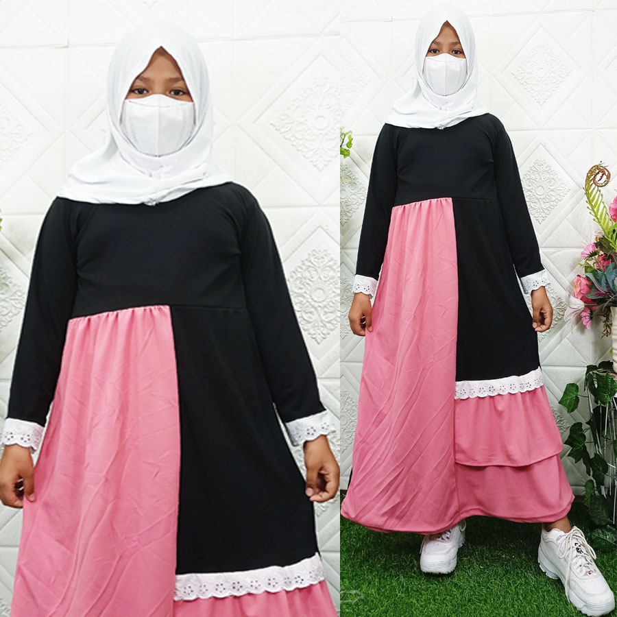 Lulu Syar’i Kids Gamis Dress Anak Mix Renda Kombinasi CARLINA