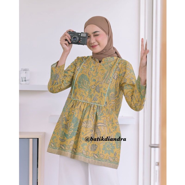 Batik Blouse Atasan Wanita Kekinian Baju Kerja Modern Couple by Adhisti Blouse Kuning