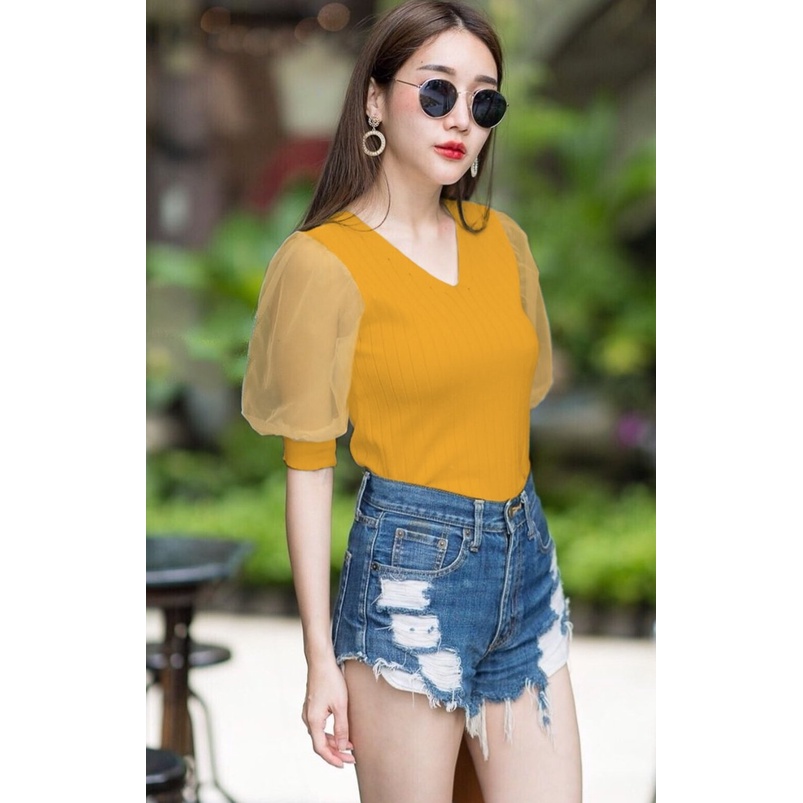 Toply shop COD Blouse rajut top kombi korean