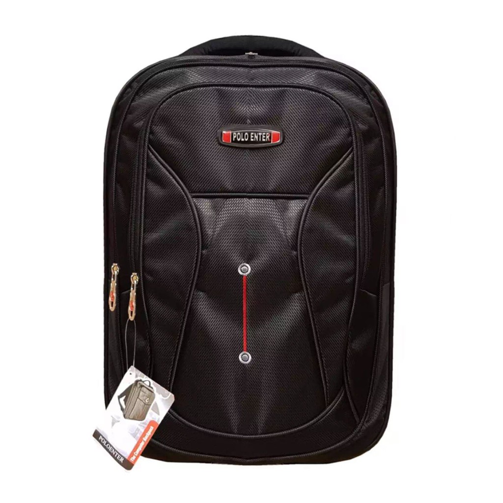 Tas Ransel Laptop 17 Inchi Polo Enter Polyester Serat Sintetis Original - Black + Raincover