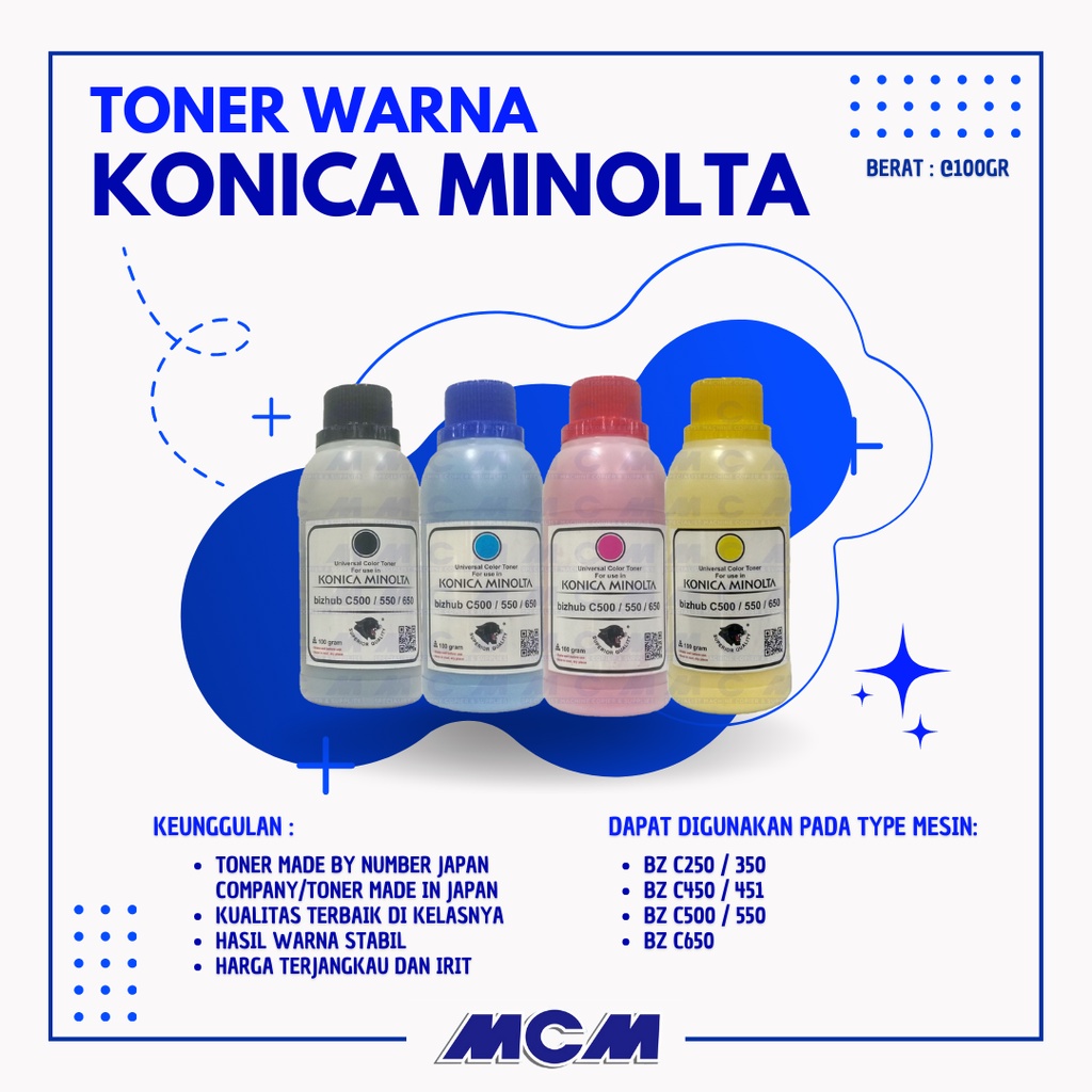 TONER WARNA MESIN FOTOCOPY KONICA MINOLTA BIZHUB C500 550 650 BLACK CYAN MAGENTA YELLOW 100 GRAM