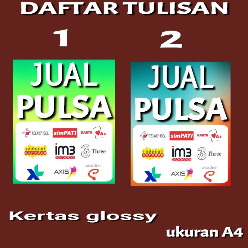 

TULISAN JUAL PULSA UNTUK WARUNG DAN PHONCEL